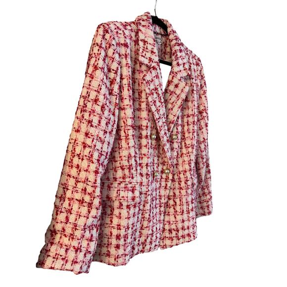 Nanette Lepore Women’s Two Pearl Button Boucle Tweed Blazer Size 14 Pink White - Picture 7 of 7
